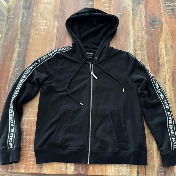 NWOT Michael Kors Black Logo striped Hoodie Jacket Size Large - Picture 1 of 6
